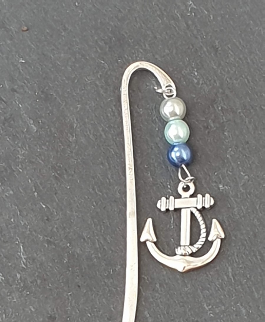 Silver-Plated Bookmark with Three Beads and Anchor Charm