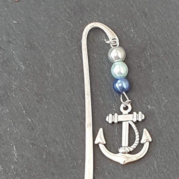 Silver-Plated Bookmark with Three Beads and Anchor Charm