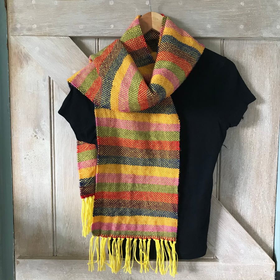 Hand woven scarf - Yellow rainbow