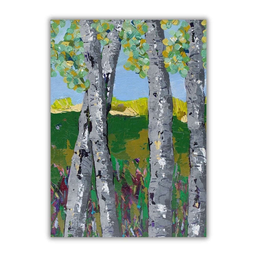 A mounted acrylic painting - trees - sunny day - original semi-abstract painting
