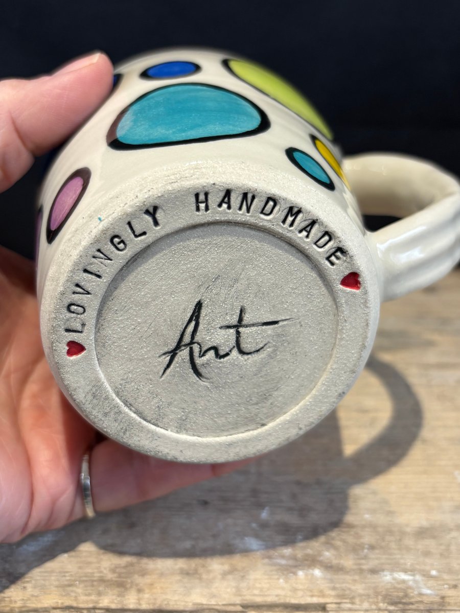 Handmade stoneware 'Spotty Dotty' mug 1