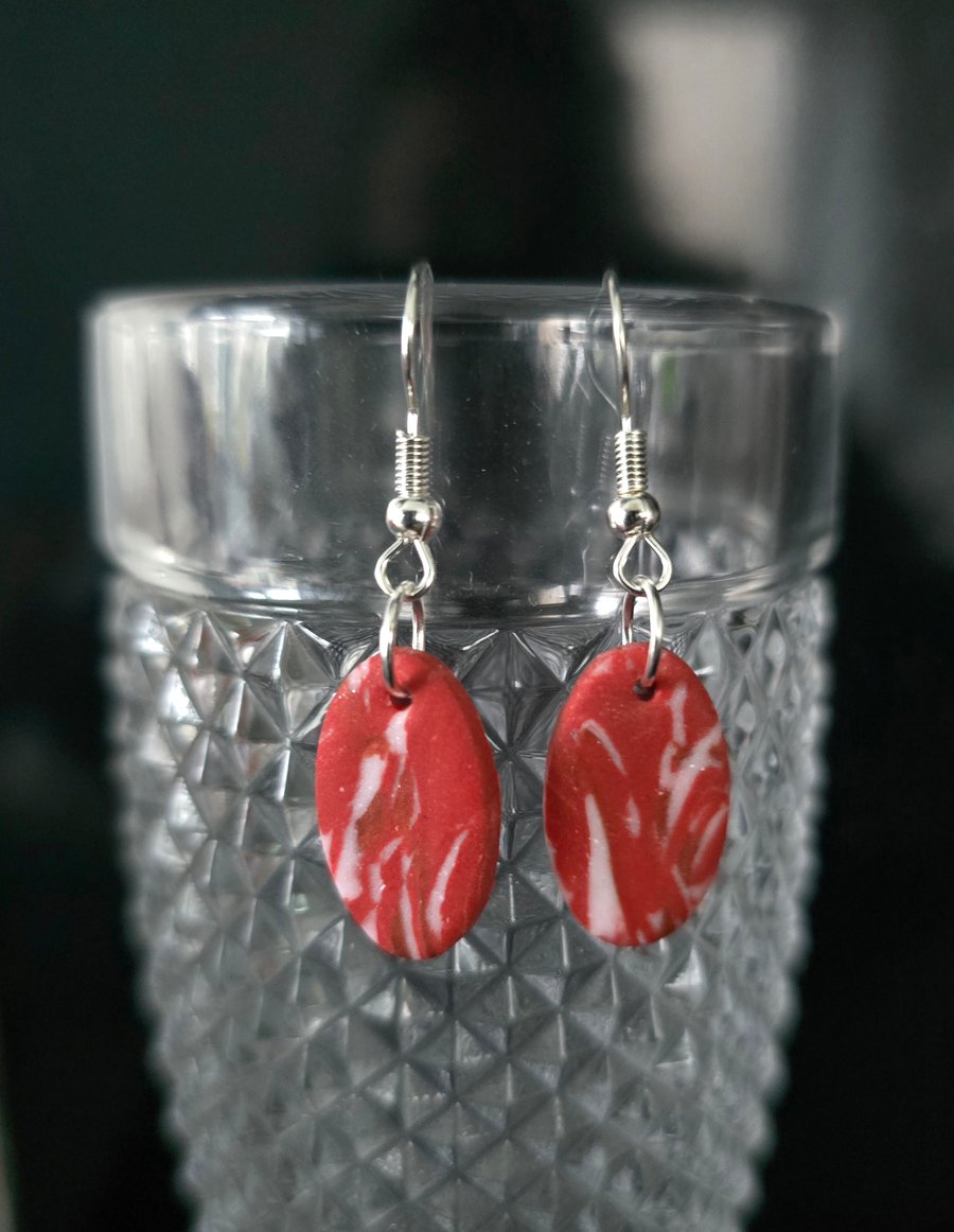 Polymer clay dangle terracotta marble effect earrings on silver plated earhooks