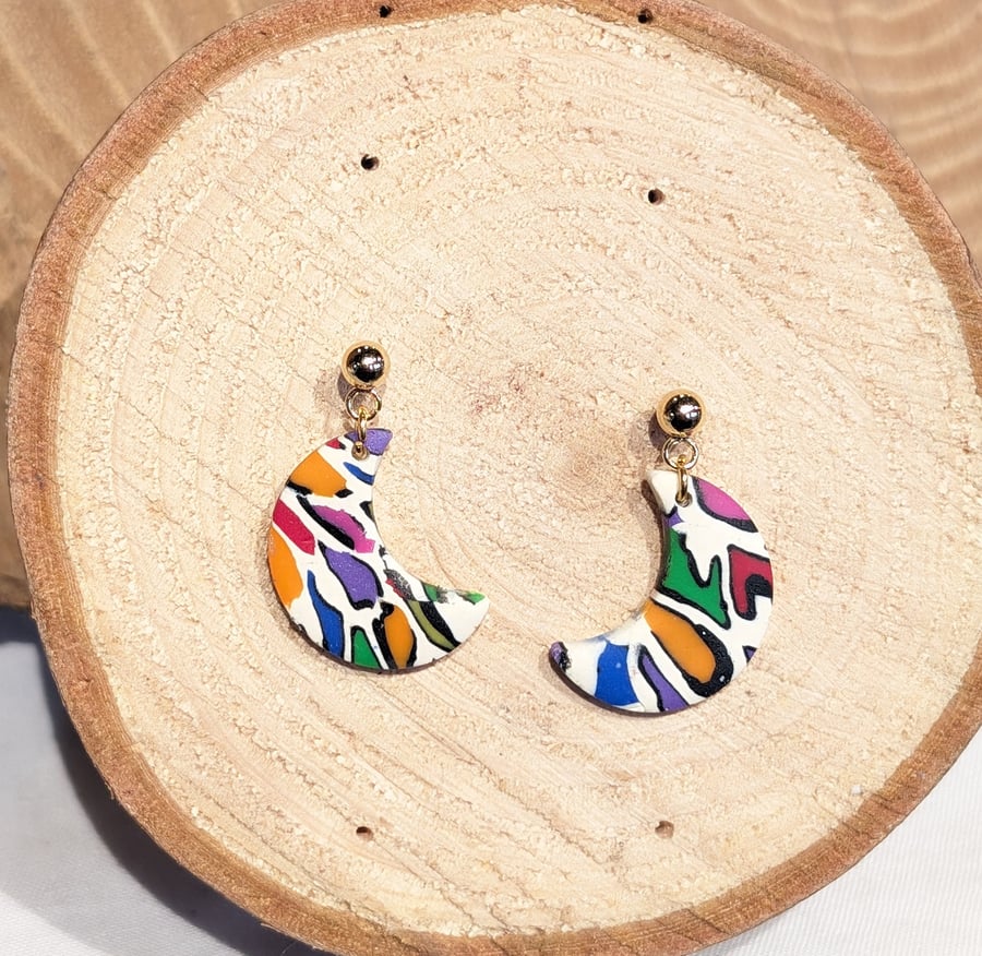 Rainbow leopard moon dangle earrings 