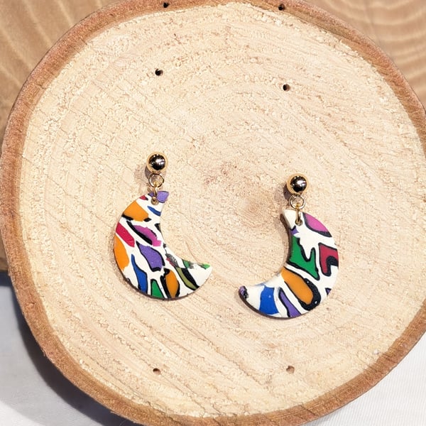 Rainbow leopard moon dangle earrings 