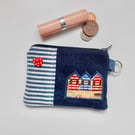 Coin purse with beach huts and red heart button