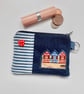 Coin purse with beach huts and red heart button