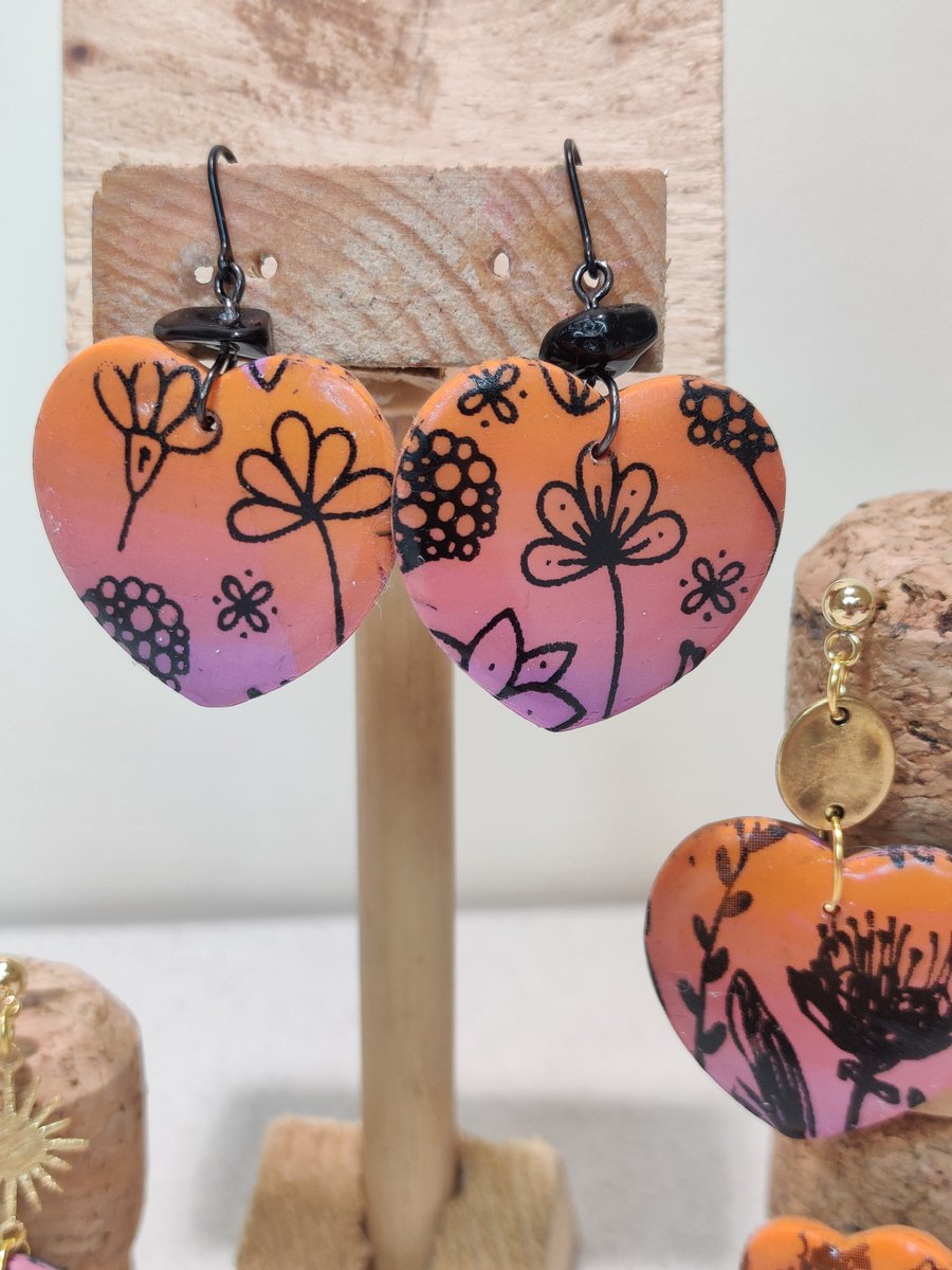 Dusk flower heart flower earrings
