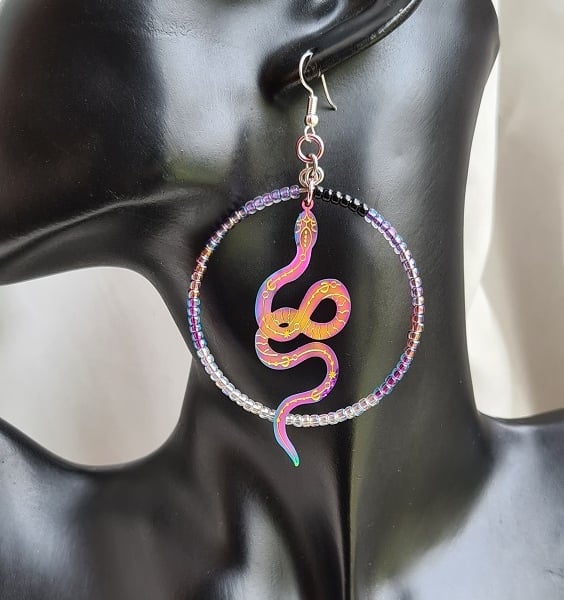 A Touch Of Stheno - Large Serpent Earrings - Pinks and Purples