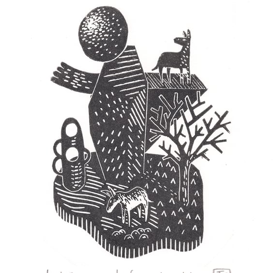 The Orchard Of Puzzlement A5 linocut print