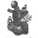 The Orchard Of Puzzlement A5 linocut print