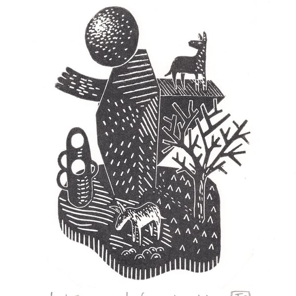 The Orchard Of Puzzlement A5 linocut print