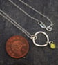 Textured Circle Silver Pendant with Peridot Drop - Image 2