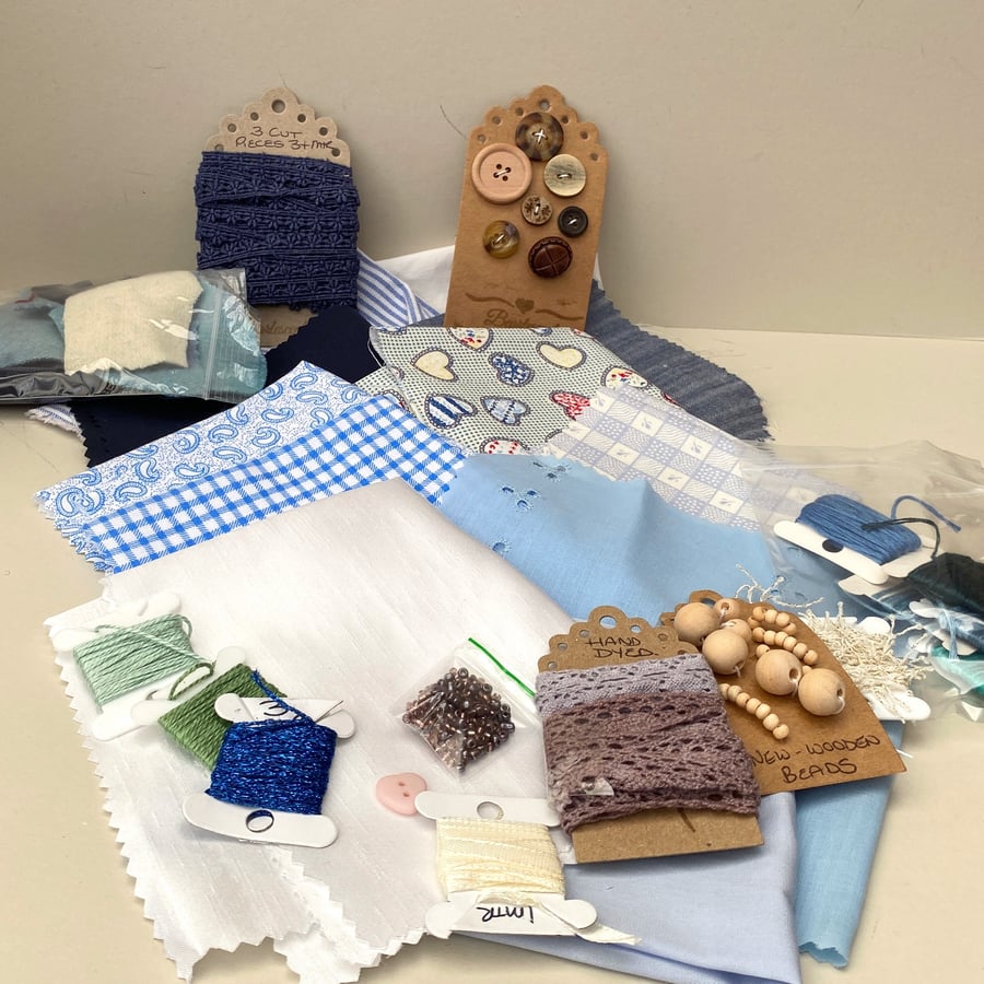 Collage slow stitching fabric and embellishment kit for the crafter, ref 26