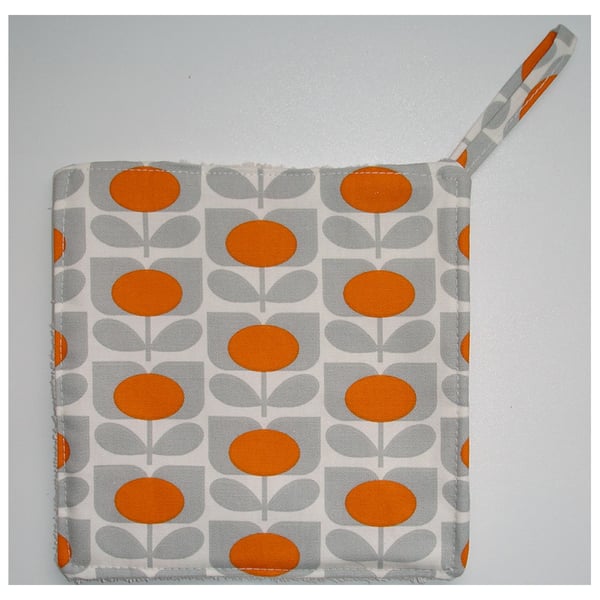 Pot Holder Potholder Grab Mat Kitchen Cookware Pad Orange and Grey Flower