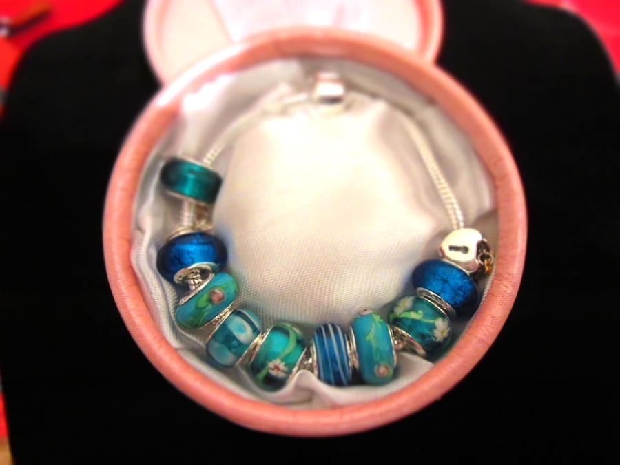 Murano glass bead bracelet Sterling silver Charms