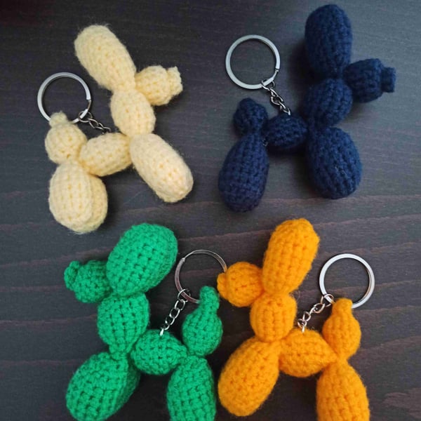 Crochet ballnoon dog keychain