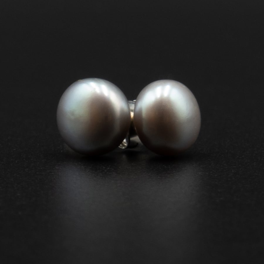  Freshwater pearl silver grey stud earrings, pearl jewelry, Gemini gift