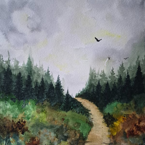 Original Watercolour Painting forest trees signed one of a kind wall art