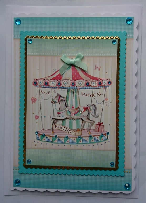 Birthday Card Have A Magical Birthday Merry Go Round Horse 3D Luxury Handmade