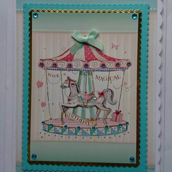 Birthday Card Have A Magical Birthday Merry Go Round Horse 3D Luxury Handmade