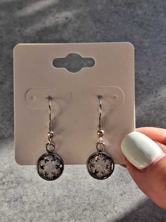 Snowflake drop earrings,Silver resin dangle winter earrings