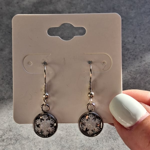 Snowflake drop earrings,Silver resin dangle winter earrings