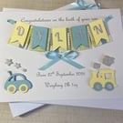 Personalised New Baby Boy Card Handmade Gift Boxed Keepsake 