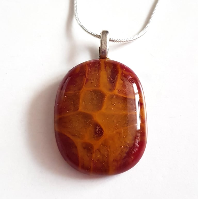 Burnt Orange Fused Glass Pendant - Autumn Colour Glass Necklace