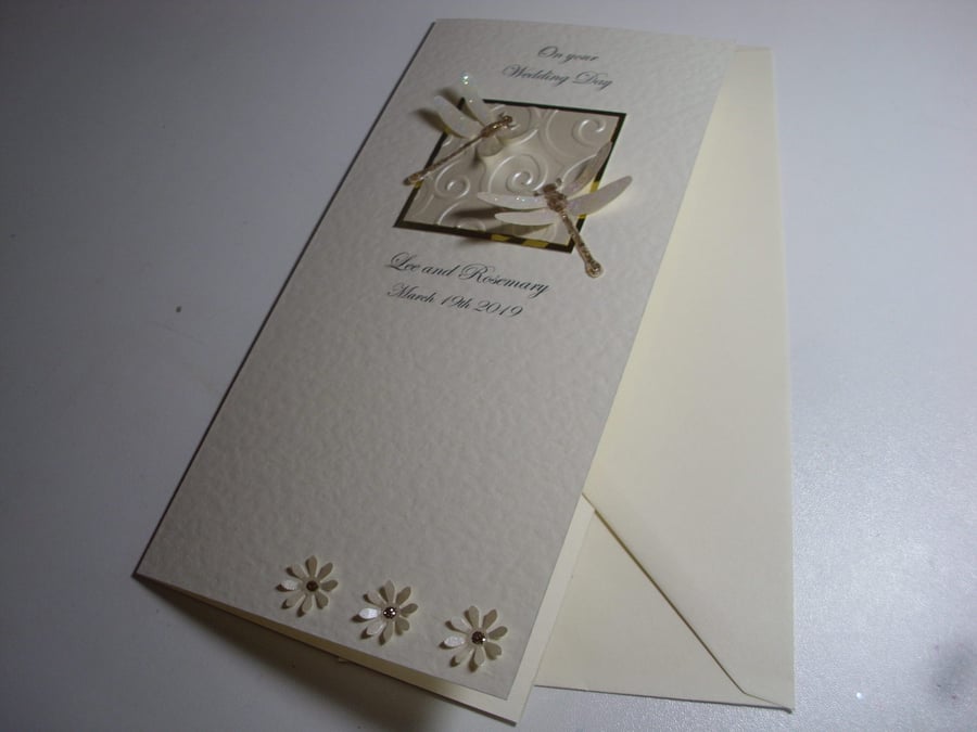 Sparkly Dragonflies Personalised Wedding Card - Tall Card - Marriage