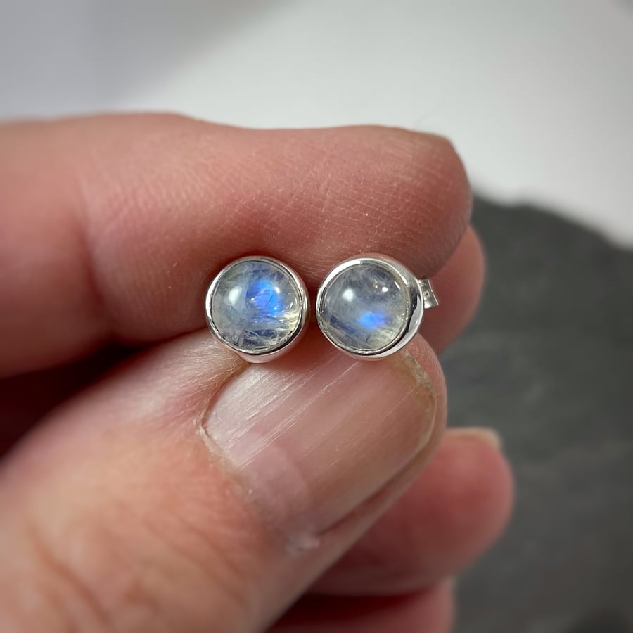  moonstone stud earrings sterling silver , gemstone studs