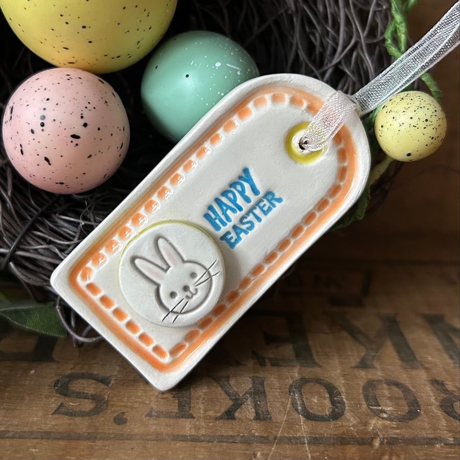 Pottery Easter tag decoration Happy Easter