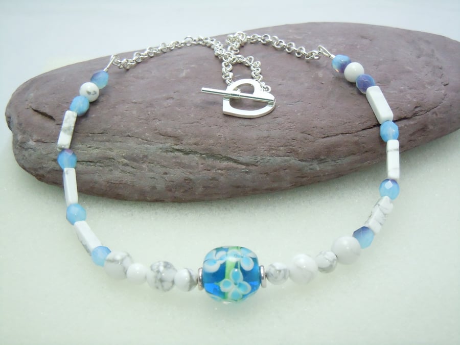 Lampwork glass, Howlite & Czech glass bead necklace
