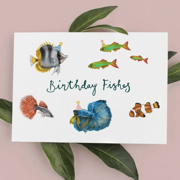 Birthday Fishes Card - Fish Birthday Card, Aquarium Tropical Fish