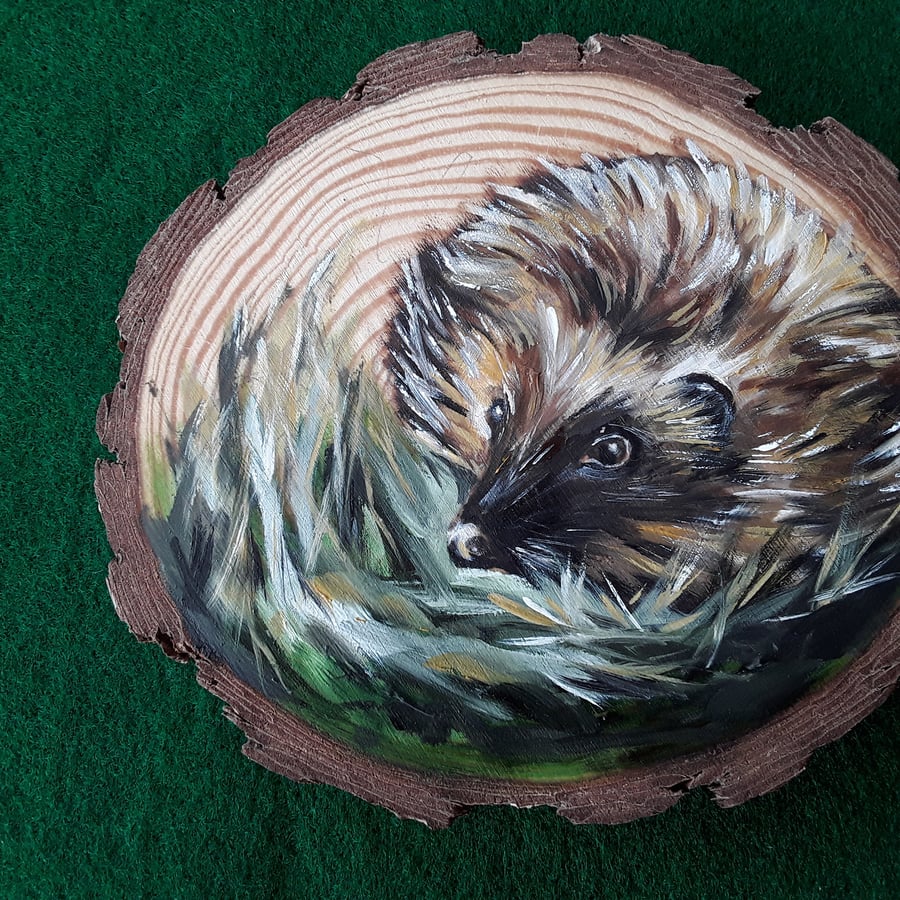 Hedgehog painted on wooden coaster 