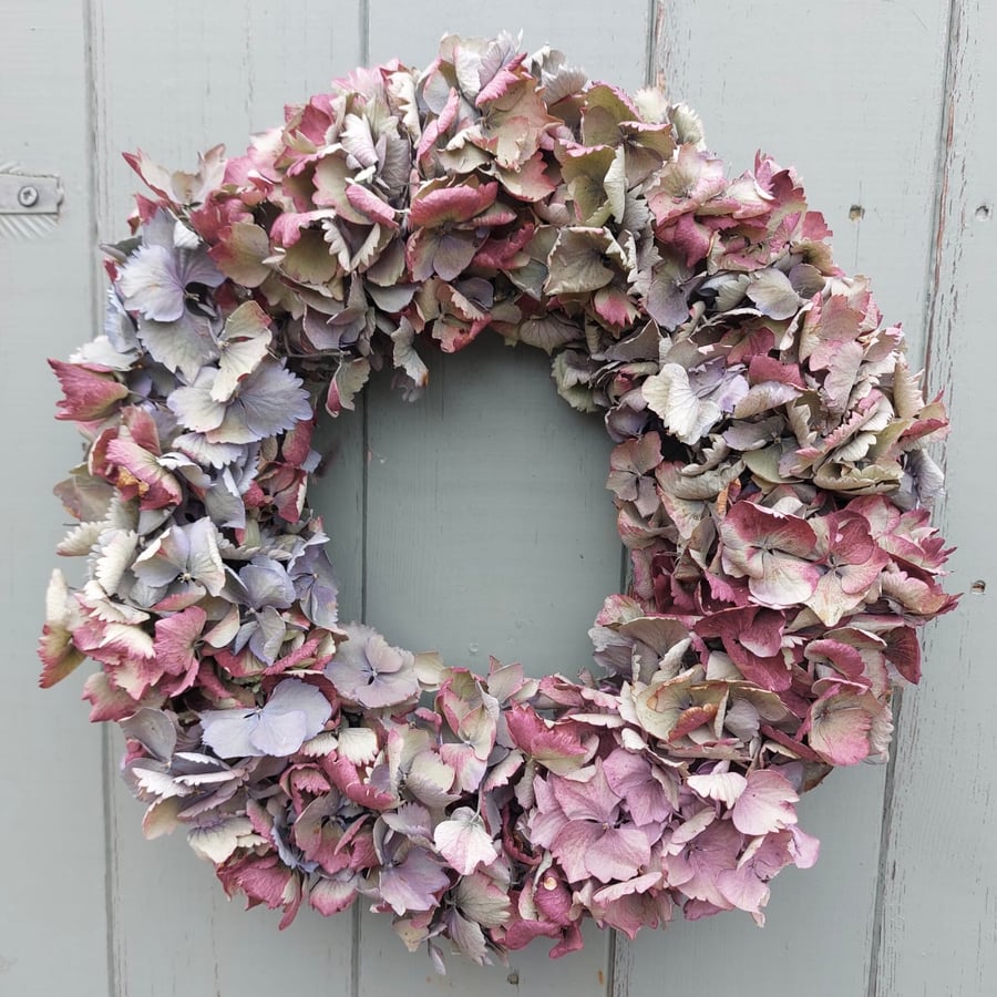 Dried Hydrangea Wreath. Handmade. 30cm Diameter 