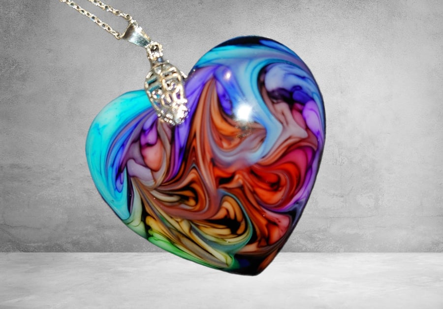 Colourful resin heart necklace