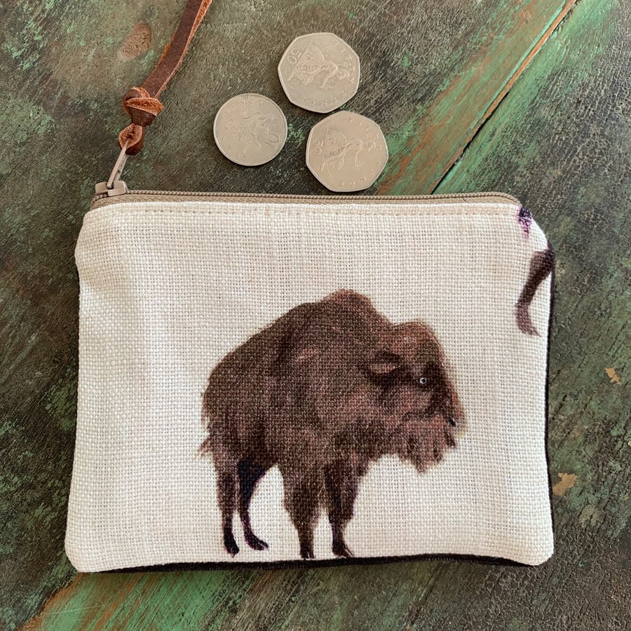Bison linen and velvet coin purse