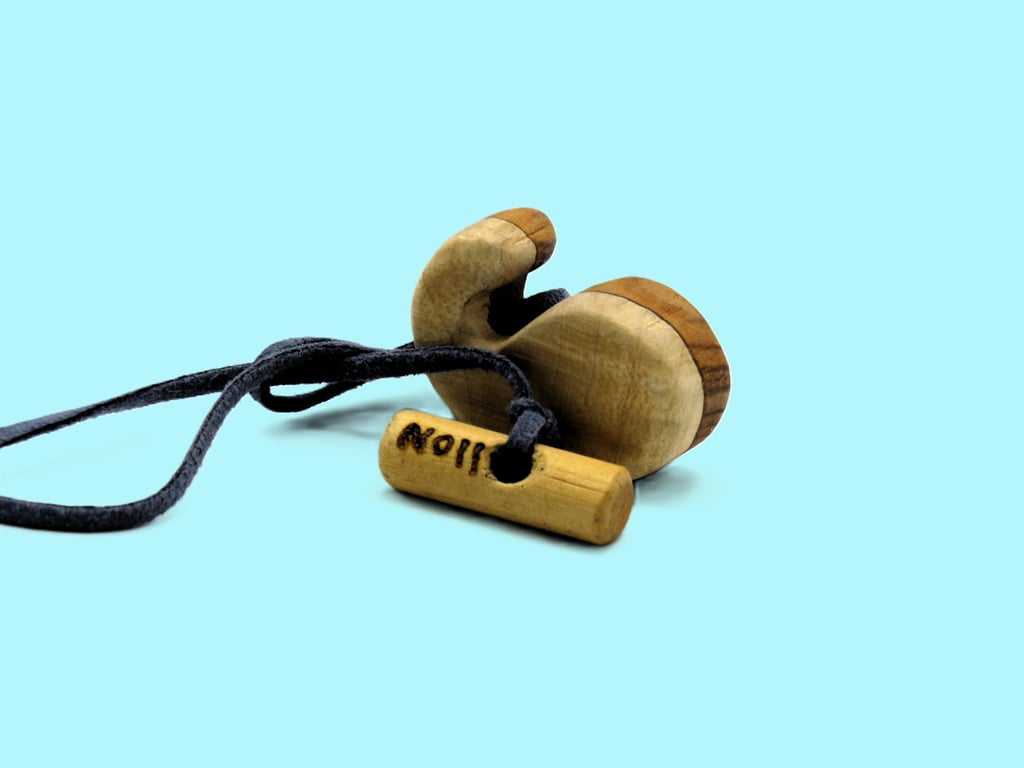 Carved wood Comma pendant with Blue necklace:SKU-N11