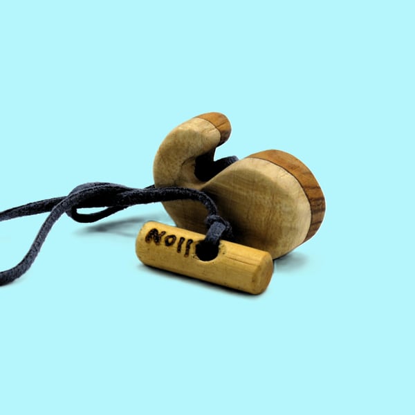 Carved wood Comma pendant with Blue necklace:SKU-N11