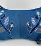 Handmade denim crescent cross body fully lined hobo bag with hand sewn applique 