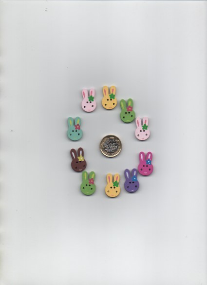 Pack of assorted cute shaped wooden BUNNY FACE craft buttons CLEARANCE