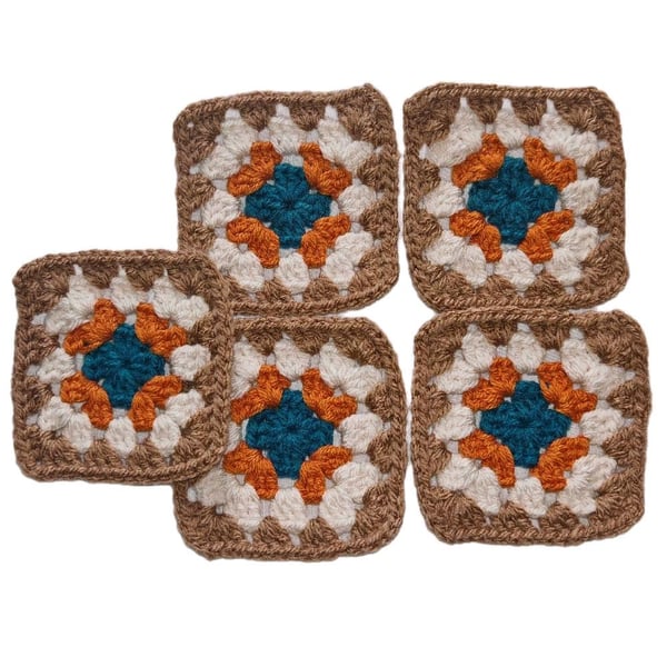 Crochet Granny Squares Teal Harvest Colour Pallette 3-inch Size