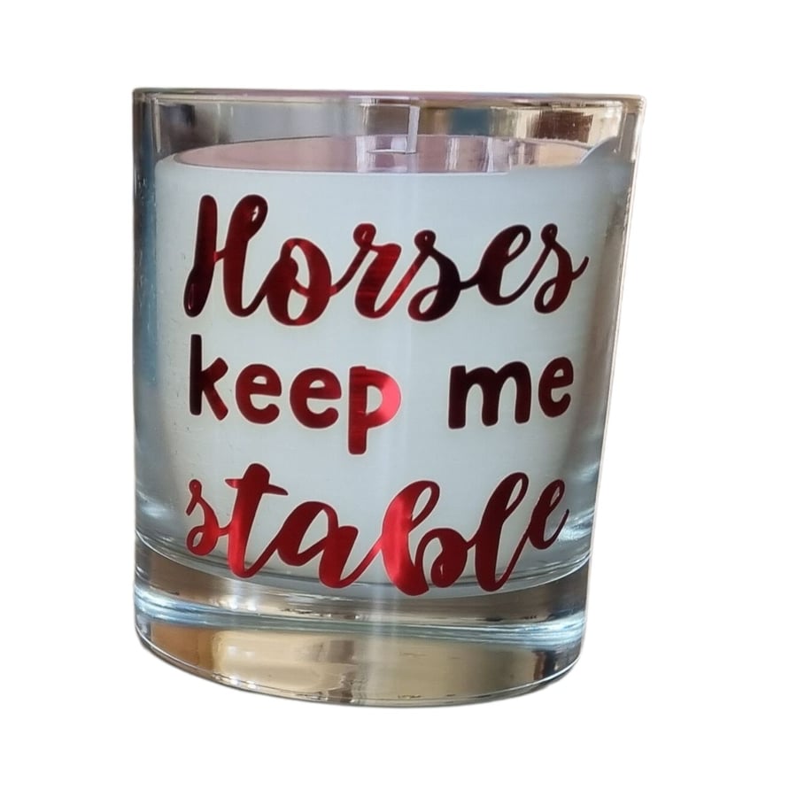 Scented Candle in Glass Horses Keep Me Stable Red Foil Design 30cl Wax Blend