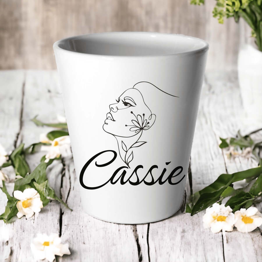 Personalised Name Female Face Plant Pot -Succulent Cactus Flower Pot 