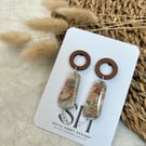 Marbled Sage & Terracotta Dangles with Walnut Wood & Copper Leaf Detail
