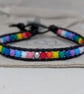Pride flag beaded bracelet with black leather and star button - Image 2