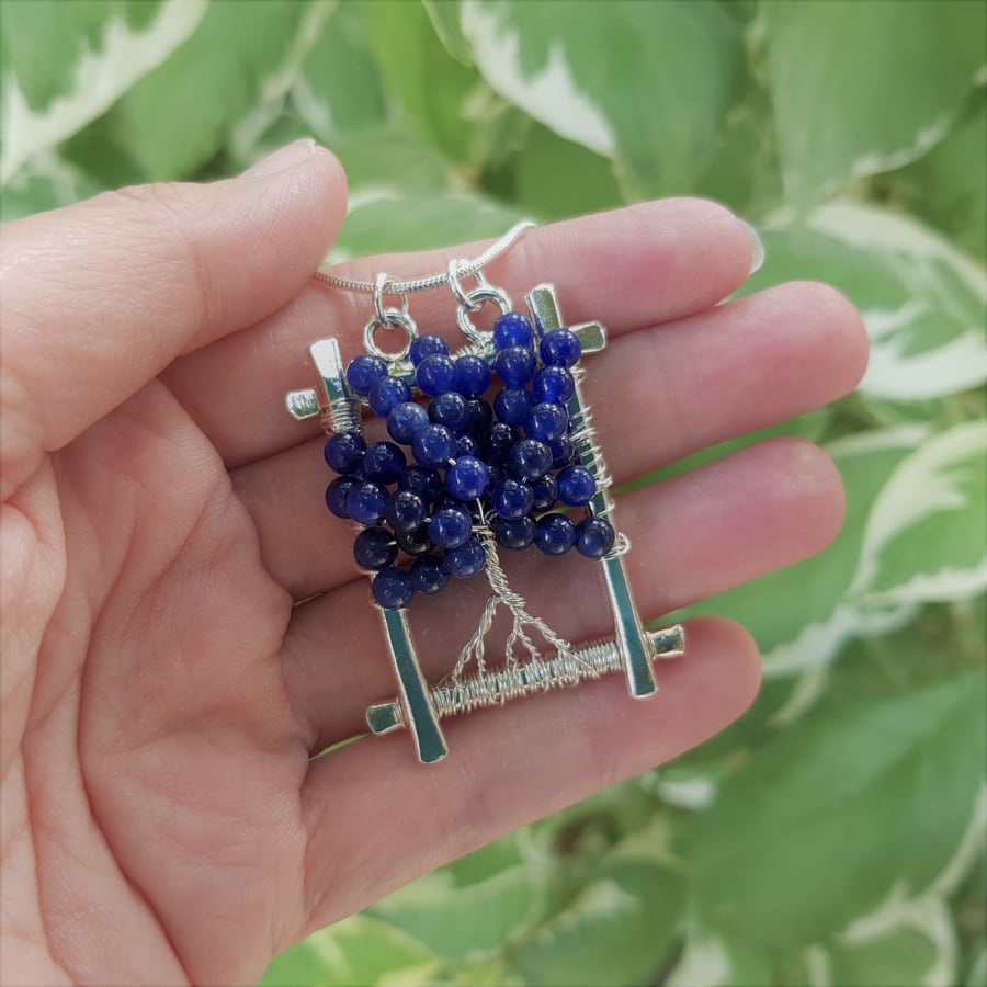 Sodalite Tree of Life Pendant Necklace (Sterling Silver)