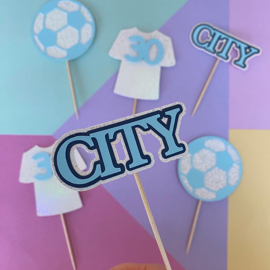 Manchester City FC Themed Cupcake Toppers Folksy