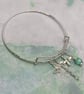 Silver plated charm bangle with green angelite and selenite stones - Image 2