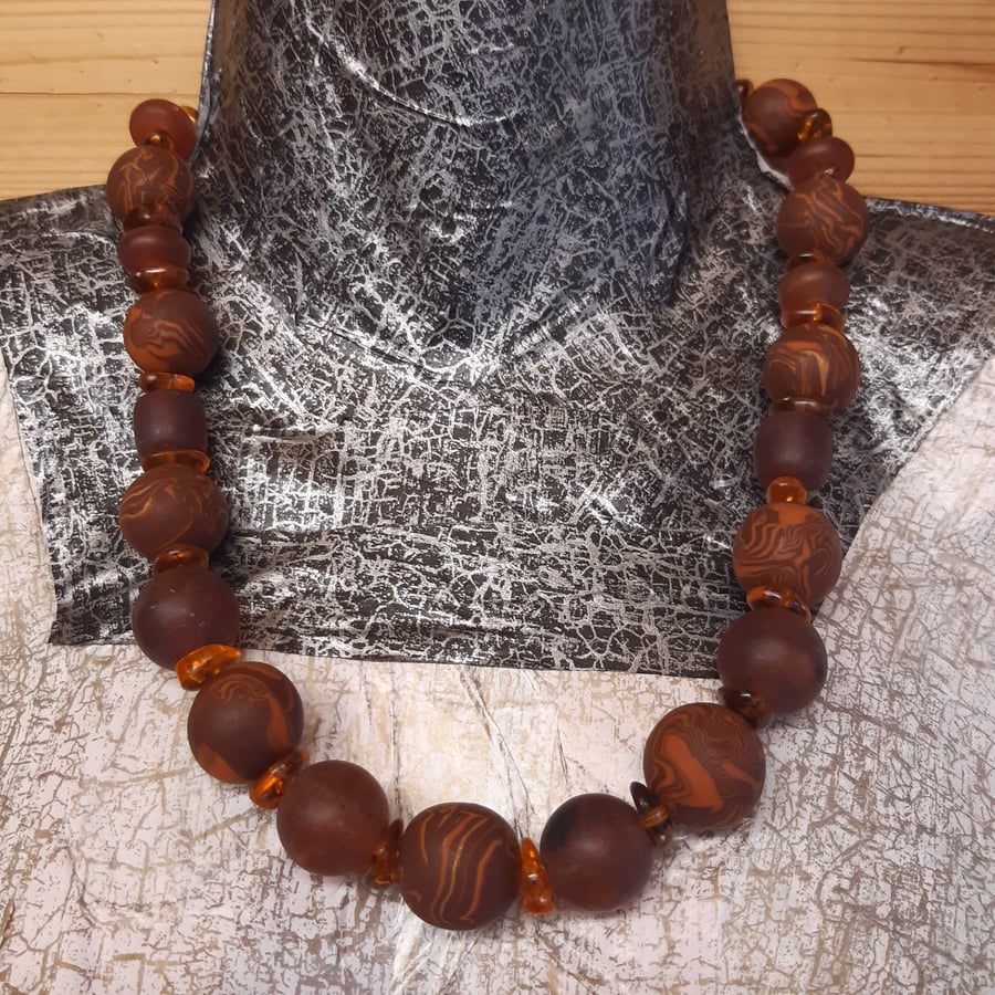 Burnt orange and conker brown polymer clay necklace 